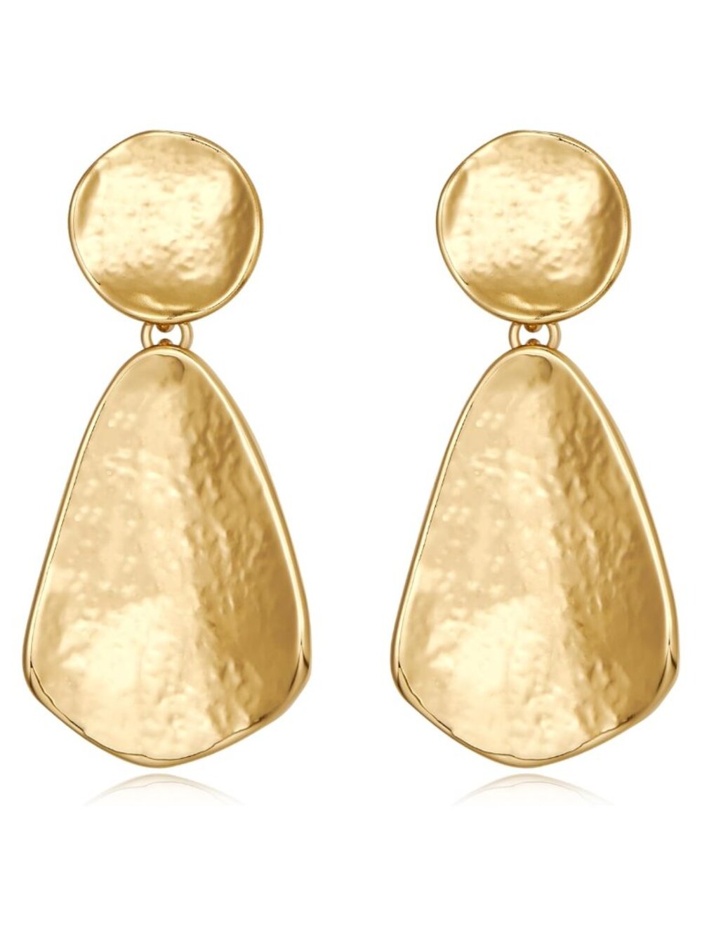14K Gold Plated Geometric Chunky Dangle Earrings Hammered Statement